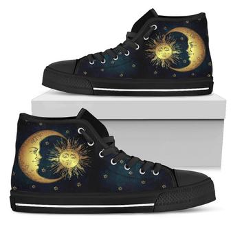 Sun And Moon High Tops For Women Canvas Shoes Black Sneakers High Tops, Sneakers, Shoes High Top Shoes - Monsterry UK