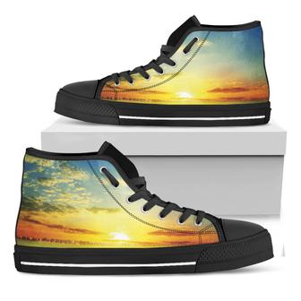 Sunrise Meadow Print Black High Top Shoes - Monsterry UK