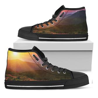 Sunrise Mountain Print Black High Top Shoes - Monsterry AU