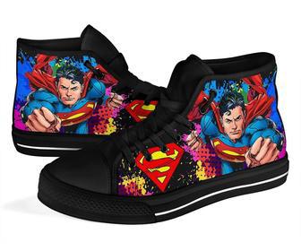 Superman Comic Sneakers High Top Shoes Fan Gift Idea High Top Shoes | Favorety