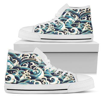 Surf Wave Pattern Men High Top Shoes - Monsterry