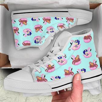 Swimmer Sloth High Top Shoes - Monsterry