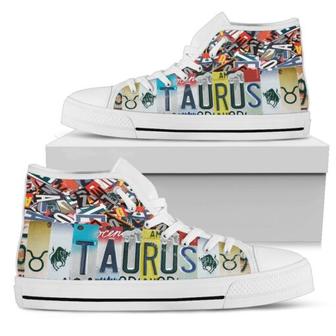 Taurus Horoscope License Plate High Top Shoes - Monsterry CA