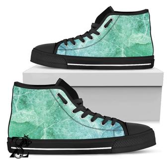 Teal Marble Print Men'S High Top Shoes - Monsterry UK