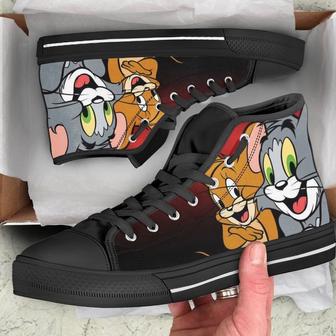 Tom And Jerry High Top Tom And Jerry Canvas Shoes Birthday Father’S Day Black High Top Shoes | Favorety AU