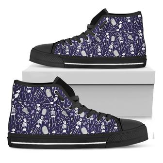 Tomb And Skeleton Pattern Print Black High Top Shoes - Monsterry DE