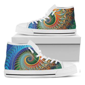 Trippy Fractal Print White High Top Shoes - Monsterry AU