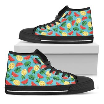 Tropical Watermelon And Pineapple Print Black High Top Shoes - Monsterry CA