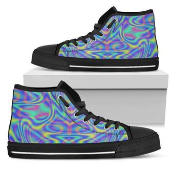 Turquoise Holographic Trippy Print Women's High Top Shoes - Monsterry DE