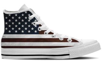 US Flag White High Top Canvas Shoes - Monsterry AU