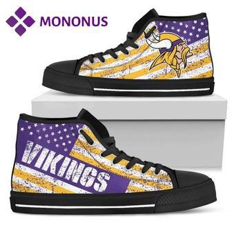 Vintage America Flag Minnesota Vikings High Top Shoes Black For Men And Women Custom Canvas Shoes | Favorety DE