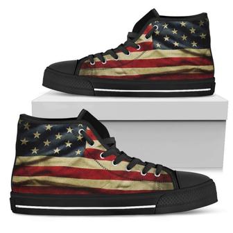 Vintage American Flag Patriotic Men's High Top Shoes - Monsterry