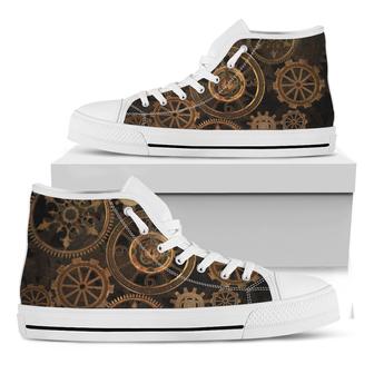 Vintage Steampunk Gears Print White High Top Shoes - Monsterry