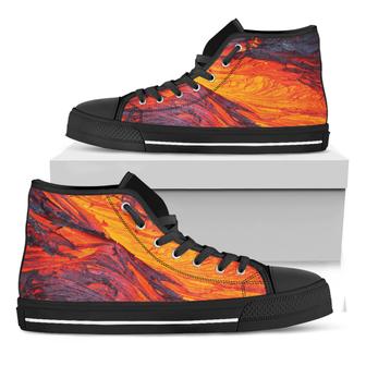 Volcano Lava Print Black High Top Shoes - Monsterry AU