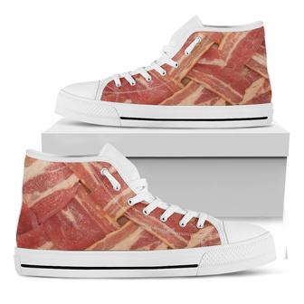 Weaving Bacon Print White High Top Shoes - Monsterry
