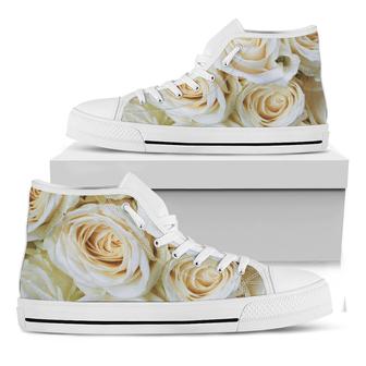 White Rose Print White High Top Shoes - Monsterry AU
