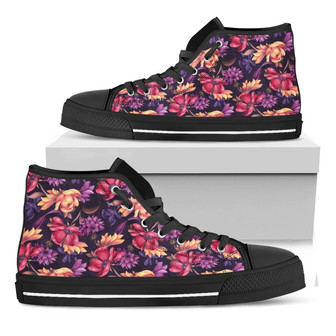 Wild Flower Print Black High Top Shoes - Monsterry