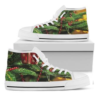 Xmas Tree Print White High Top Shoes - Monsterry UK
