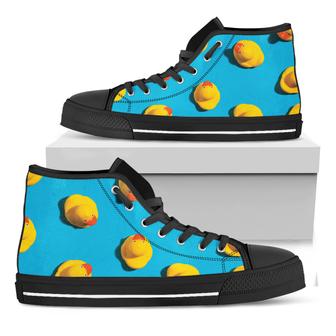 Yellow Rubber Ducks Print Black High Top Shoes - Monsterry