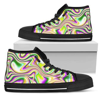 Abstract Holographic Liquid Trippy Print Women's High Top Shoes - Monsterry AU