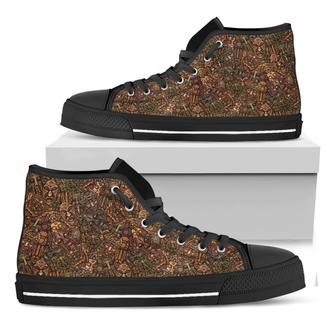 African Totem Pattern Print Black High Top Shoes - Monsterry CA