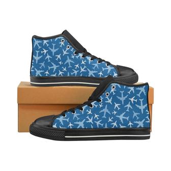 Airplane pattern in the sky Women's High Top Shoes Black - Monsterry