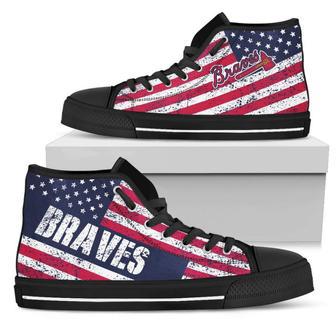 America Flag Italic Vintage Style Atlanta Braves High Top Shoes | Favorety UK