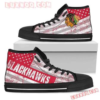 America Flag Italic Vintage Style Chicago Blackhawks High Top Shoes Sport Sneakers | Favorety