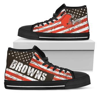 America Flag Italic Vintage Style Cleveland Browns High Top Shoes | Favorety