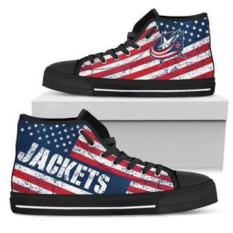 America Flag Italic Vintage Style Columbus Blue Jackets High Top Shoes | Favorety DE