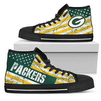 America Flag Italic Vintage Style Green Bay Packers High Top Shoes | Favorety