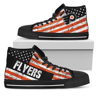 America Flag Italic Vintage Style Philadelphia Flyers High Top Shoes | Favorety