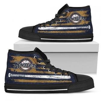 American Flag Vintage Baseball Milwaukee Brewers High Top Shoes | Favorety AU