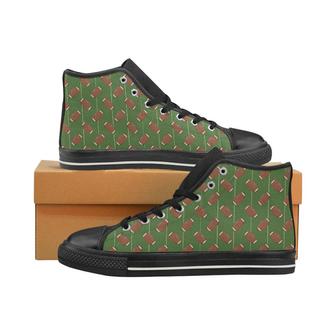American Football Ball Pattern Green Background Men's High Top Shoes Black - Monsterry AU
