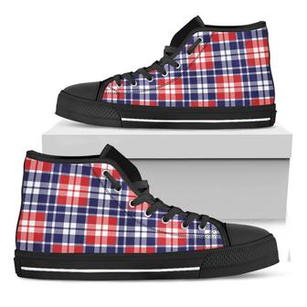 American Independence Day Plaid Print Black High Top Shoes - Monsterry AU