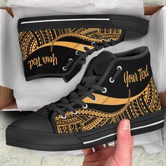 American Samoa Custom Personalised High Top Shoes Gold - Polynesian Tentacle Tribal Pattern - Monsterry CA