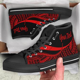American Samoa Custom Personalised High Top Shoes Red - Polynesian Tentacle Tribal Pattern - Monsterry