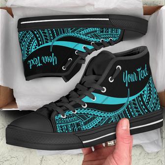 American Samoa Custom Personalised High Top Shoes Turquoise - Polynesian Tentacle Tribal Pattern - Monsterry DE