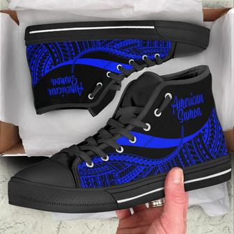 American Samoa High Top Shoes Blue - Polynesian Tentacle Tribal Pattern - Monsterry