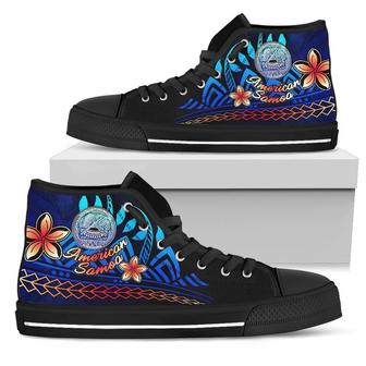 American Samoa High Top Shoes Blue - Vintage Tribal Mountain - - Monsterry UK