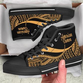 American Samoa High Top Shoes Gold - Polynesian Tentacle Tribal Pattern - - Monsterry UK
