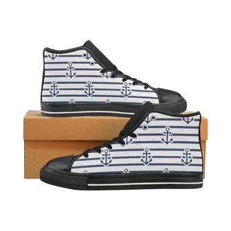 Anchor rope nautical pattern Women's High Top Shoes Black - Monsterry UK