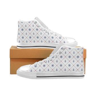 Anchor rudder nautical design pattern Men's High Top Shoes White - Monsterry