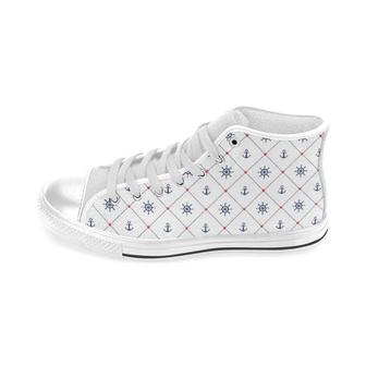 Anchor Rudder Nautical Design Pattern Men'S High Top Shoes White - Monsterry