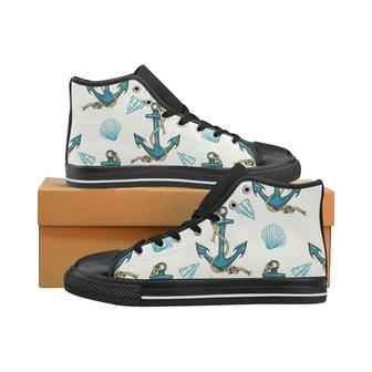 Anchor Shell Starfish Pattern Women's High Top Shoes Black - Monsterry UK
