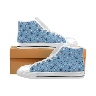 Anchors rudder compass star nautical pattern Men's High Top Shoes White - Monsterry CA