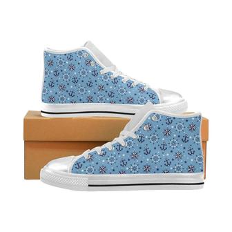 Anchors rudder compass star nautical pattern Women's High Top Shoes White - Monsterry CA