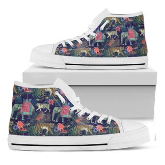 Asian Elephant And Tiger Print White High Top Shoes - Monsterry AU