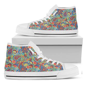 Asian Paisley Pattern Print White High Top Shoes - Monsterry UK