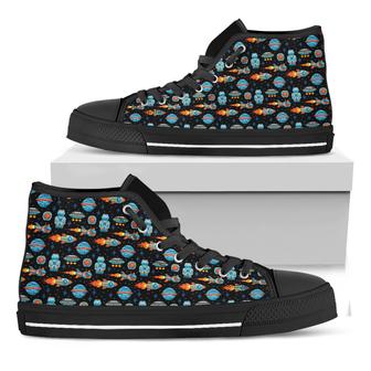 Astronaut And Space Pixel Black High Top Shoes - Monsterry CA